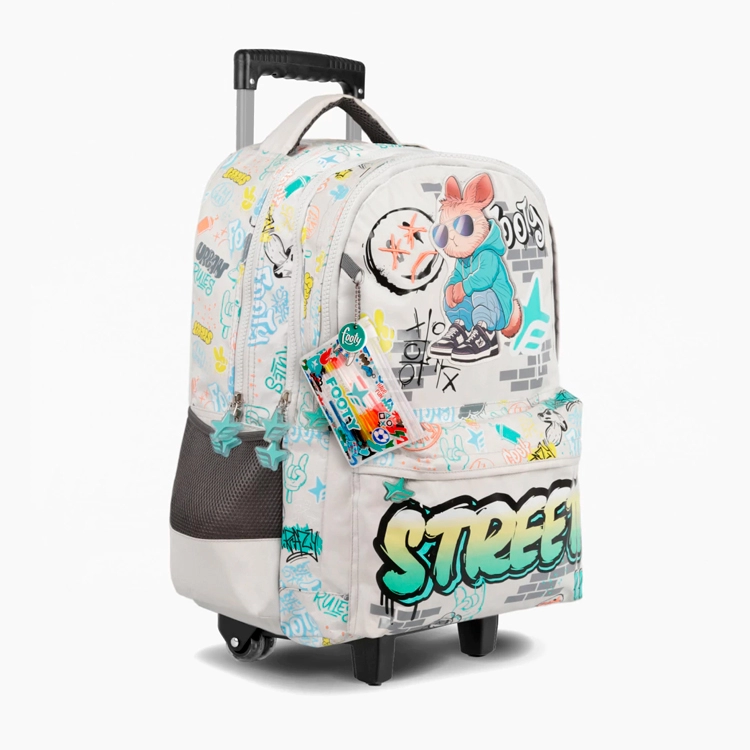 Mochila Escolar Footy 2026 Street Style Blanca con Carro 18" Art.F26441